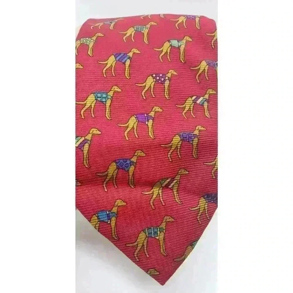 Vintage Neck Tie Cherey Red Silk Dogs Wearing Sweaters Pure Silk Made Italy - Picture 3 of 7
